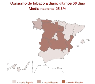 Mapa d'Espanya amb el consum diari de tabac els últims 30 dies